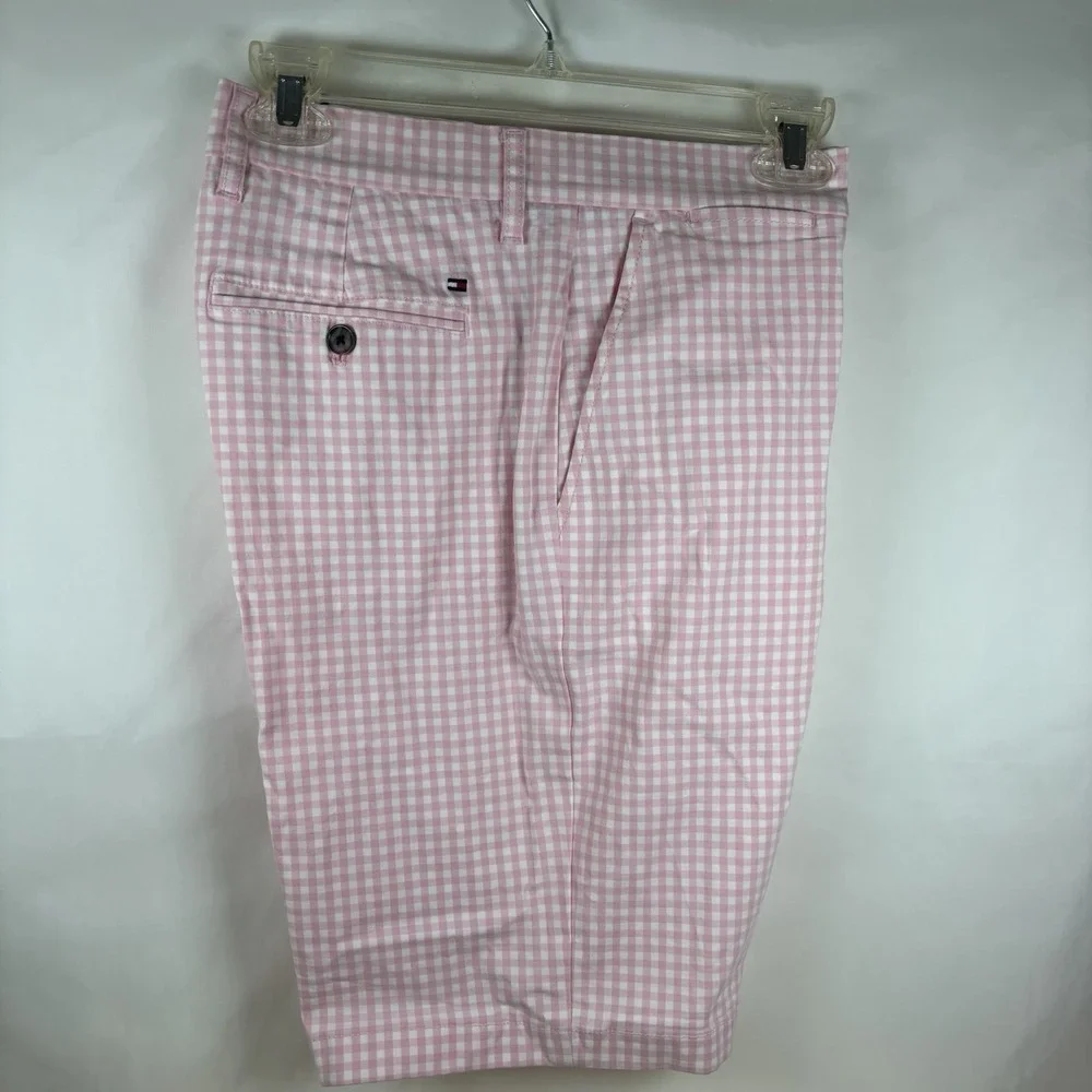 Tommy Hilfiger Men's 32 Shorts Chino Pink & White Gingham Flat Front New